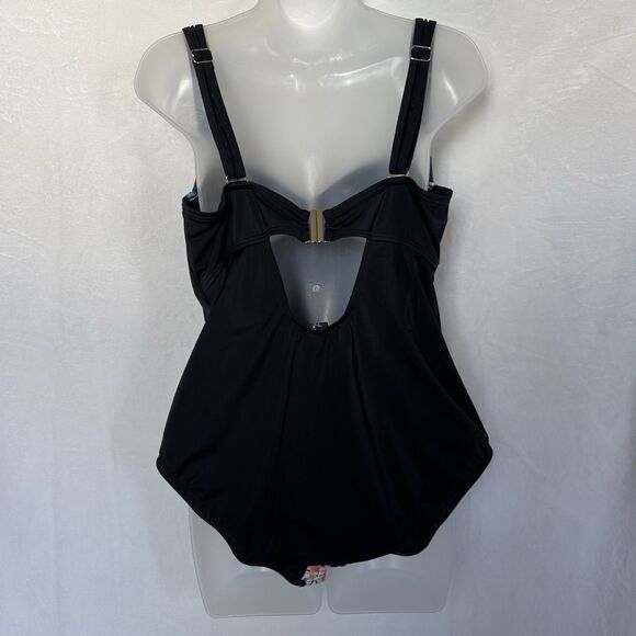 Swimsuits For All One Piece Black Floral Adjustable Underwire Ruched Cutout - Picture 6 of 11